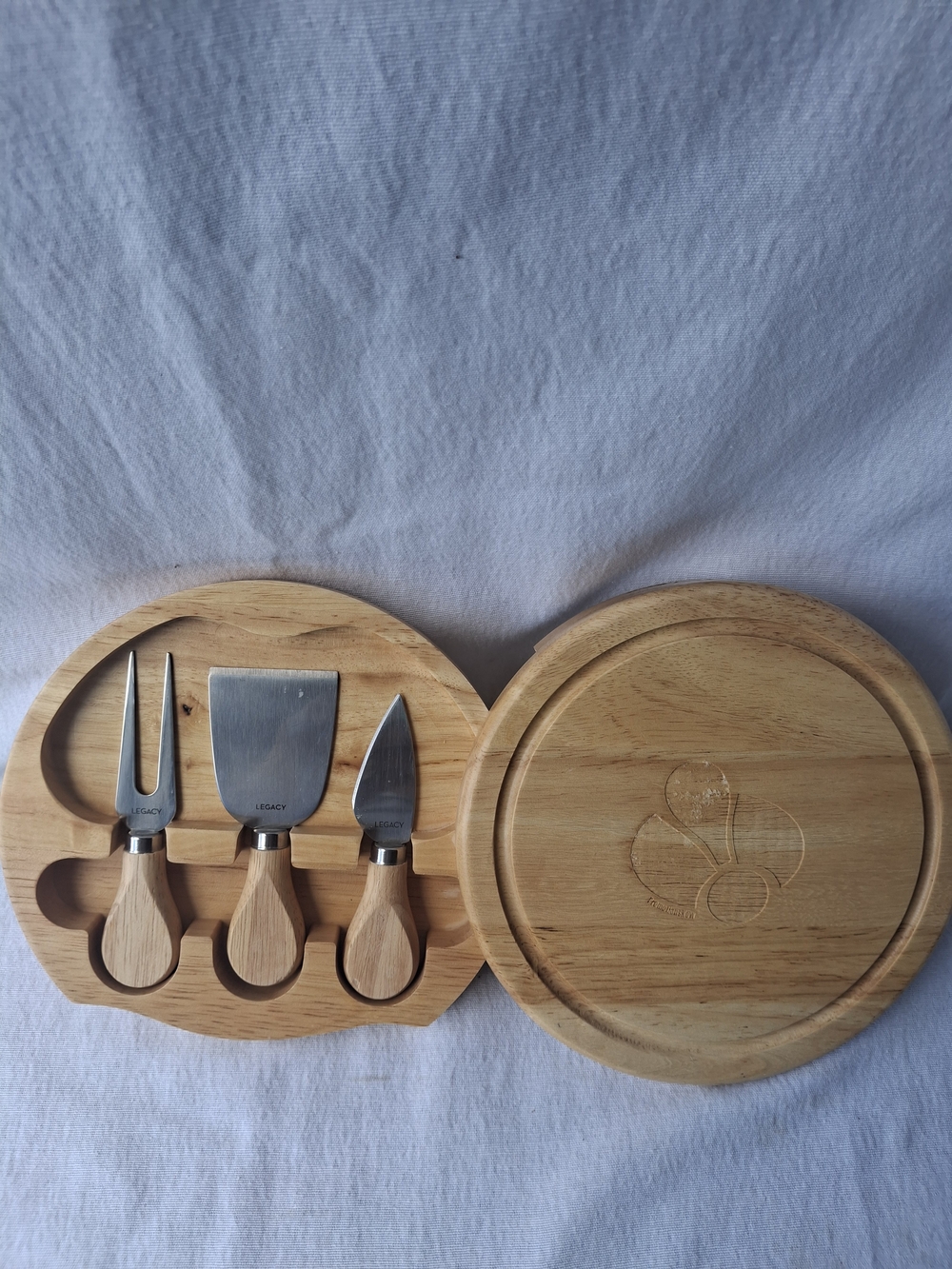 Legacy Wooden Cheese Board and 3-Piece Cheese Knife Set - Natural Wood
